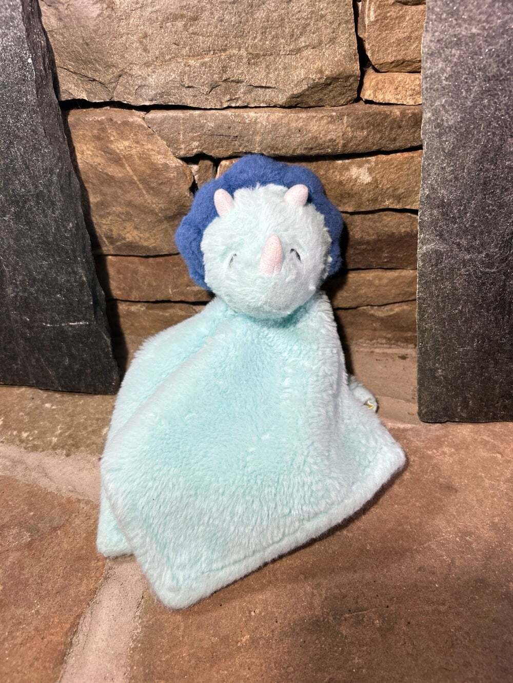 Parent's Choice Blanket Buddy in Blue Triceratops satin back